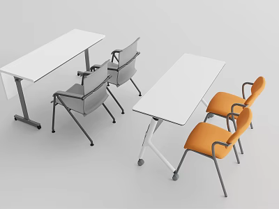 Two White Desks with Gray and Orange Chairs Simple Modern Design 3d model