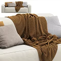Cream And Light Gray Two Seater Sofa With Colorful Pillows And Soft Blankets