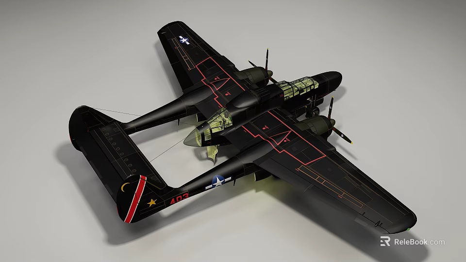 Black Fighter Jet Model With Red Accents And Detailed Wing Structure 3d model 