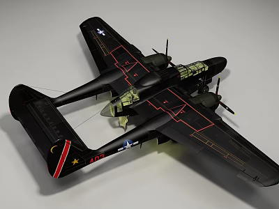 Black Fighter Jet Model With Red Accents And Detailed Wing Structure 3d model
