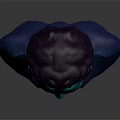 Woman Bust Sculpture In Blue Purple Hue With Reflective Surface On Dark Background
