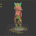 Cute Cat Eared Girl Character With Horned Hood Blue Cloak And Outstretched Hand On Pink Glow