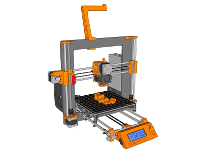 Industrial 3D Printer With Orange Gray Frame Printing Platform And Digital 3d model