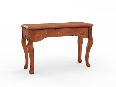 Classic Wooden Writing Desk With Carved Legs And Three Drawers For Home Office 3d model