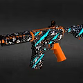 Artistically Designed Firearm With Orange Accents Honeycomb And Blue Striped Patterns 3d model