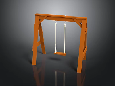 Orange Wooden Swing Set With Frame Hanging Seats And White Ropes 3d model
