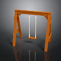 Orange Wooden Swing Set With Frame Hanging Seats And White Ropes
