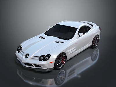White Mercedes Sports Car with Sleek Body Design and Red Accent Wheels Reflective Surface Background 3d model