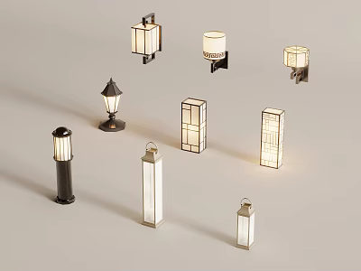 Stylish Modern Outdoor Lights Featuring Wall Mounted Post Designs And Glass Panels 3d model