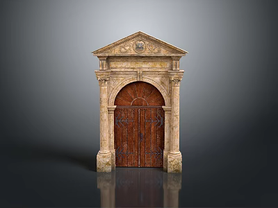 Classical Wooden Door Design With Stone Frame Pediment And Carved Details 3d model