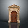 Classical Wooden Door Design With Stone Frame Pediment And Carved Details