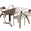 Modern Rectangular Dark Brown Dining Table With Four Brown And White Chairs Set 3d model