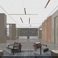 Elegant Spacious Modern Hotel Lobby With Marble Reception Counters And Comfortable Upscale Lounge Seating