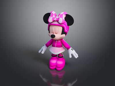 Minnie Mouse Game Movie Character In Pink Outfit With Bow And Black Ears 3d model