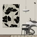 Beige Wall Art With Black Leaf Pattern Black Bar Stool White Shelf And Vase 3d model