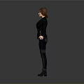 Red Haired Woman In Black Leather Jacket And Trousers Standing With Arms Outstretched