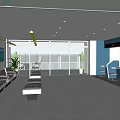 Modern Waiting Area Interior Design With Benches Plants Counter And Windows
