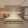 Modern Hotel Room Interior With King Bed Flat Screen TV Wooden Headboard And Soft Lighting