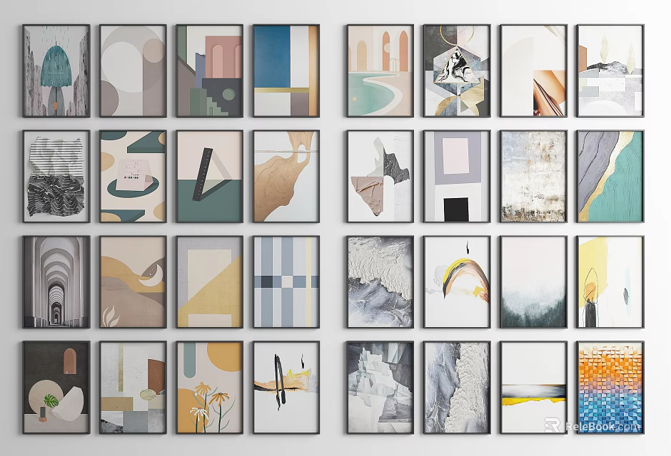 Various Abstract Decorative Wall Art with Geometric Patterns and Colorful Designs 3d model