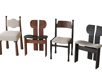 Modern Single Chairs with Wooden Frames Upholstered Seats and Various Designs 3d model