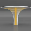 Modern Decorative Pillar with White Body Yellow Horizontal Stripes and Curved Wide Top