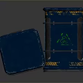 Blue Recycling Bins With Metal Frame And Green Recycle Symbol