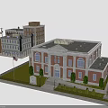 Main Red Brick Public Building With Lawn Trees Flagpole And Adjacent Structures 3d model