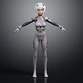 3D Model Of Futuristic Sci Fi Character With White Hair Gray Bodysuit Green Red Accents