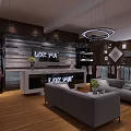 Stylish Clothing Store Interior Featuring Wooden Wall Display Racks Sofa Seating And Chandelier Lighting