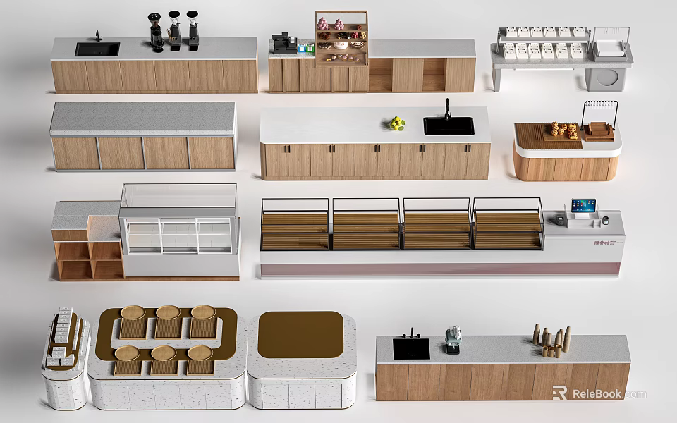 Modern Wooden Display Shelves With Multi Tier Design For Retail Store Showcase 3d model 