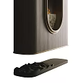 Modern Wooden Built in Fireplace Featuring Decorative Patterns and Mirror in Gold Frame Design