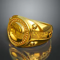 Luxury Gold Men's Ring With Round Center Gemstone And Intricate Engraved Patterns