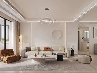 Modern Living Dining Room Interior With White Sofa Coffee Table And Pendant Light 3d model