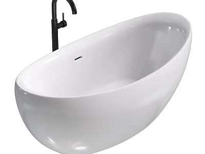White Freestanding Bathtub With Modern Oval Design And Black Faucet 3d model