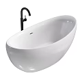 White Freestanding Bathtub With Modern Oval Design And Black Faucet