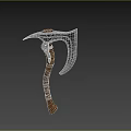 Ornate Metal Sickle With Intricate Carved Blade And Wooden Handle Design