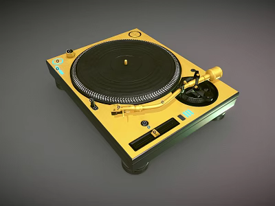 Modern Golden Vinyl Turntable Record Player With Black Platter And Tonearm 3d model