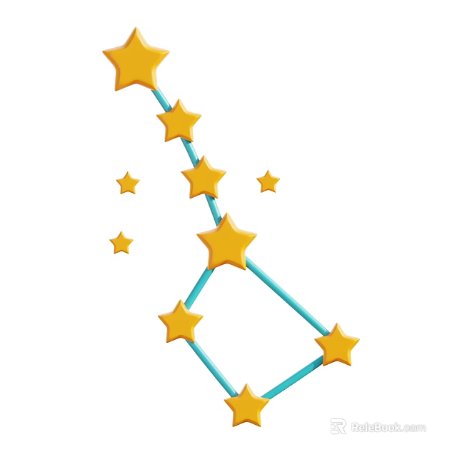 Creative Decorative Ornament Set with Yellow Stars and Blue Connecting Lines for Home Decoration 3d model 