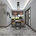 Modern Chinese Style Living And Dining Room With Sofa Coffee Table TV Cabinet And Chandelier