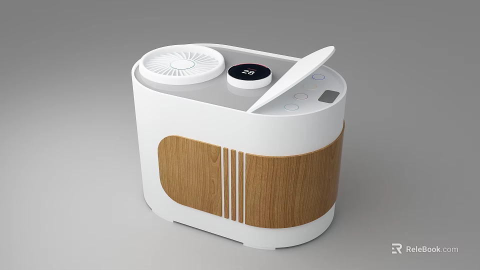 Modern White Daily Use Humidifier With Wooden Accents Top Control Panel And Digital 3d model 