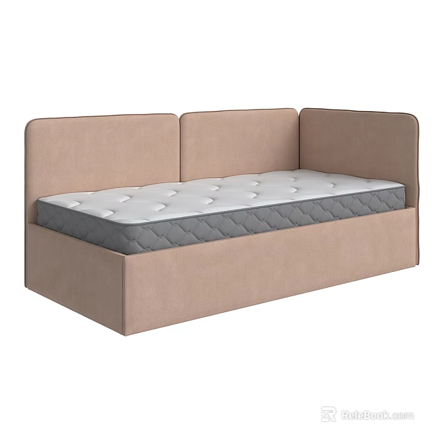 Modern Single Bed With Upholstered Panel Headboard And Quilted Mattress Design 3d model
