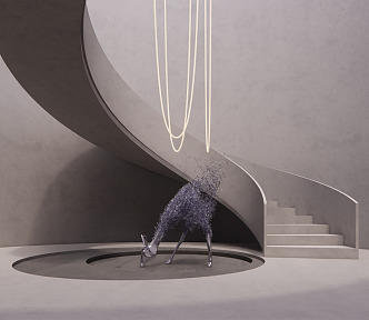 Modern revolving staircase deer sculpture 3d model