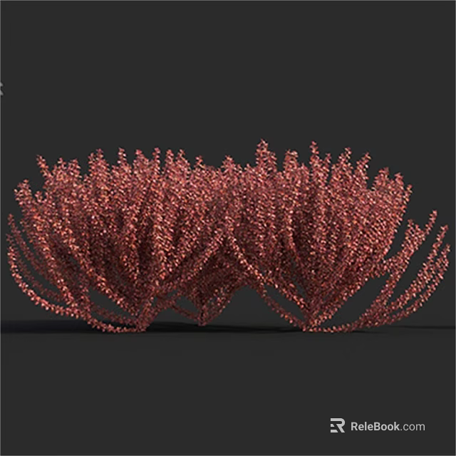 Red Coral Like Dense Shrub With Metallic Texture And Decorative Design 3d model 