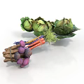 Fresh Colorful Carrots and Brussels Sprouts with Purple Orange Bunched Fresh Vegetables