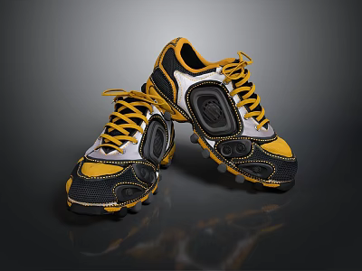 Yellow Black And White Football Boots With Studded Soles And Laces 3d model
