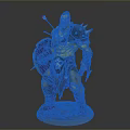 Muscular Green Skinned Man With Shield Spear And Skull Decoration Standing On Base