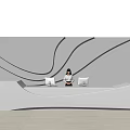 Modern special-shaped front desk background company reception desk curve wave background wall light belt background wall and simple reception desk 3d model