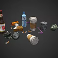 daily necessities combination daily necessities cans old cigarette butts bottles plastic straw cans coffee cups 3d model