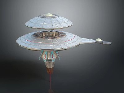 Futuristic Sci Fi Flying Saucer Spaceship With Double Decked Disc Design Dome Top And Thruster Details 3d model