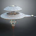 Futuristic Sci Fi Flying Saucer Spaceship With Double Decked Disc Design Dome Top And Thruster Details